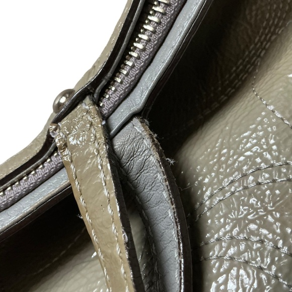 Vintage Coach stitch outline C signature olive grey patent leather tote - Picture 11 of 15